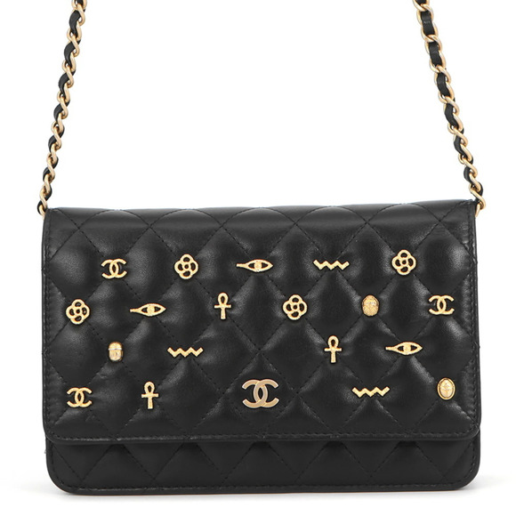 CHANEL Handbags - CHANEL Black Lambskin Leather Logo Wallet